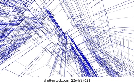 Architecture building vector 3d drawing