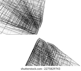 Architecture building vector 3d drawing