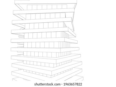 Arquitectura construyendo ilustración vectorial 3d