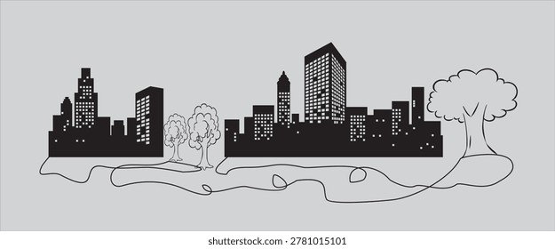 architecture building vector lineout design with tree 