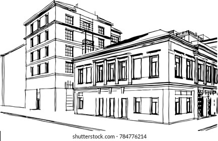 architecture building, vector sketch