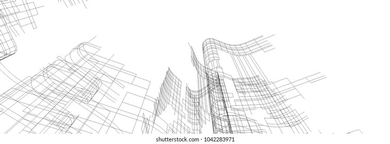 architecture building wireframe 3d 
