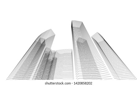 architecture buildings linear vector 3d illustration 