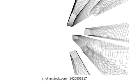 architecture buildings linear vector 3d illustration 