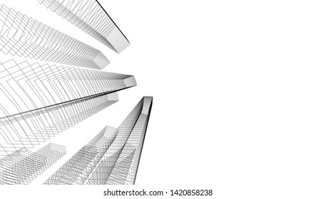 architecture buildings linear vector 3d illustration 