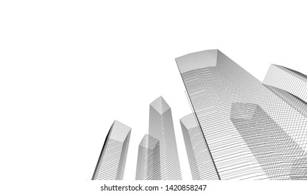 architecture buildings linear vector 3d illustration 
