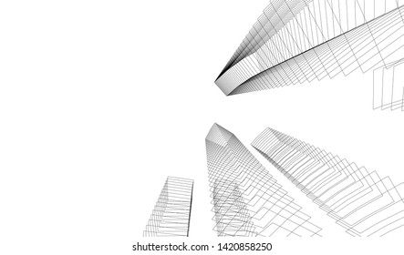 architecture buildings linear vector 3d illustration 