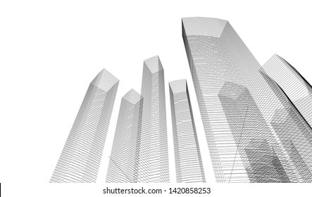 architecture buildings linear vector 3d illustration 