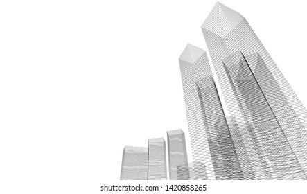 architecture buildings linear vector 3d illustration 