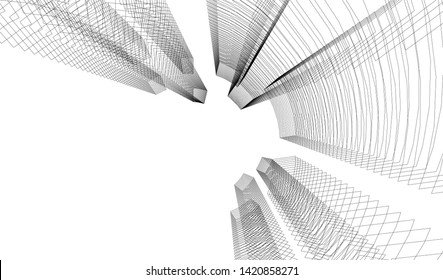 architecture buildings linear vector 3d illustration 