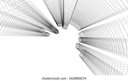 architecture buildings linear vector 3d illustration 