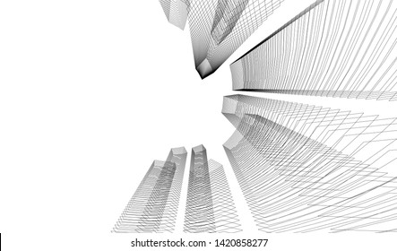architecture buildings linear vector 3d illustration 