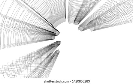 architecture buildings linear vector 3d illustration 