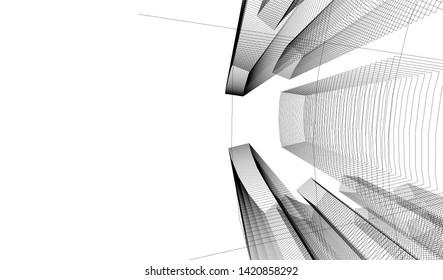 architecture buildings linear vector 3d illustration 