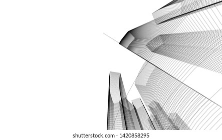 architecture buildings linear vector 3d illustration 