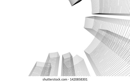 architecture buildings linear vector 3d illustration 