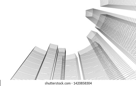 architecture buildings linear vector 3d illustration 