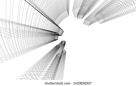 architecture buildings linear vector 3d illustration 