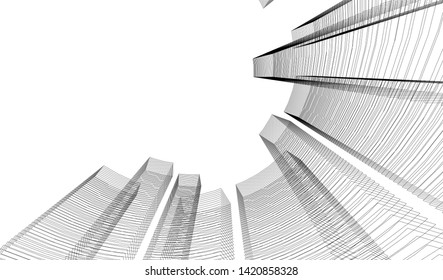architecture buildings linear vector 3d illustration 