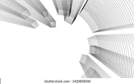 architecture buildings linear vector 3d illustration 