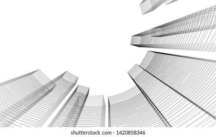architecture buildings linear vector 3d illustration 