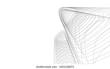 architecture buildings, linear vector 3d illustration 
