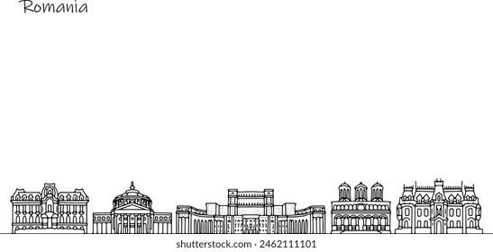 Arquitectura y edificios que reflejan la cultura de Rumanía. La belleza de las calles de un estado europeo. Vector de viaje para diferentes usos.