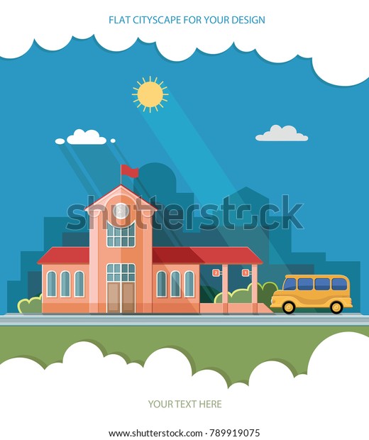 Architecture is the bus station in the city for
tourism and travel. Infrastructure town. Vector flat illustration
for design