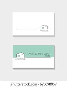 Architecture Business Card. Blue Color. Vector Illustration. Realtor Design Template. 