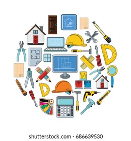 Architecture cartoon icons set. Architecture vector illustration for design and web isolated on white background. Architecture vector object for labels, logos and advertising