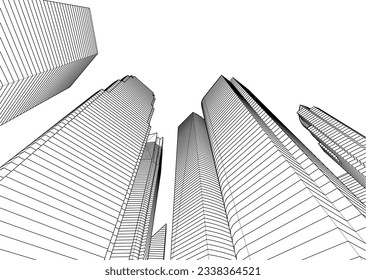 Arquitectura en la representación 3d de la ciudad