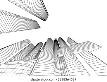 Arquitectura en la representación 3d de la ciudad