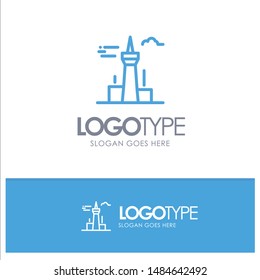 Architecture and City, Buildings, Canada, Tower, Landmark Blue outLine Logo with place for tagline. Vector Icon Template background