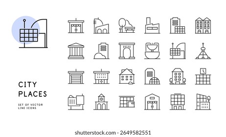 Architecture. City objects. Set of line icons. Vector file.