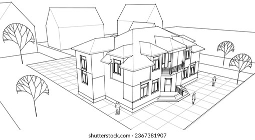 architecture city sketch 3d rendering