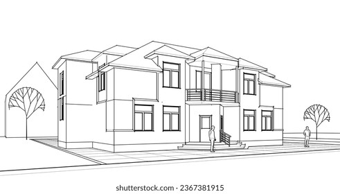 architecture city sketch 3d rendering