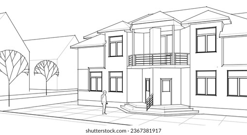 architecture city sketch 3d rendering