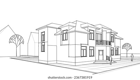 architecture city sketch 3d rendering