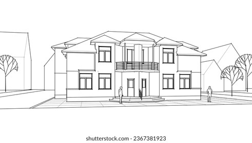 architecture city sketch 3d rendering