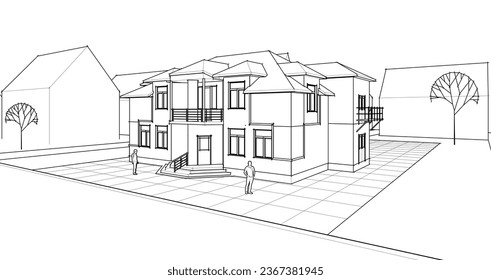 architecture city sketch 3d rendering