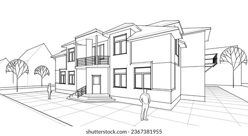 architecture city sketch 3d rendering