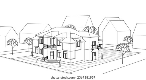 architecture city sketch 3d rendering