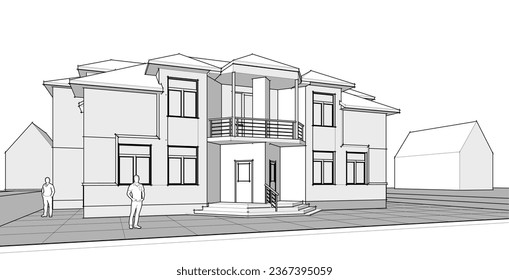 architecture city sketch 3d rendering