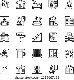 Architecture color icon set. Vector Illustration. Set of 25 Architecture web icons in color style
