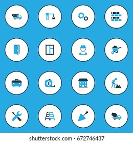 Architecture Colorful Icons Set. Collection Of Maintenance, Open, Case And Other Elements. Also Includes Symbols Such As Measure, House, Instruments.