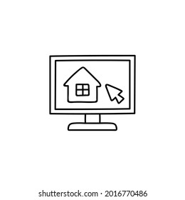 Architecture computer software icon in flat black line style, isolated on white background 
