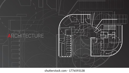 Architecture Concept. Abstract Building Floor Architectural Project Plan Over Dark Gray Background. Panorama, Vector Illustration