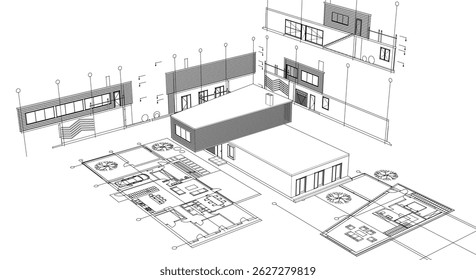conceito de arquitetura esboço habitação 3d ilustração