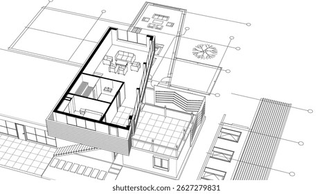 architecture concept sketch housing 3d illustration