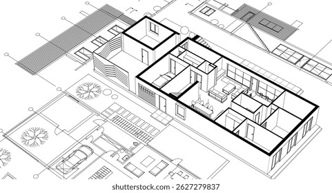architecture concept sketch housing 3d illustration